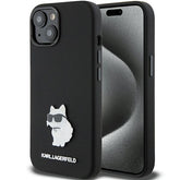 Ümbris Karl Lagerfeld Silicone Choupette Metal Pin iPhone 15 Plus (must)